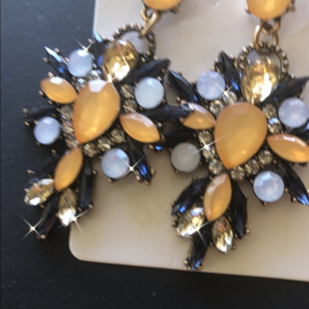 Yellow And Navy Blue Starburst Design Earrings
